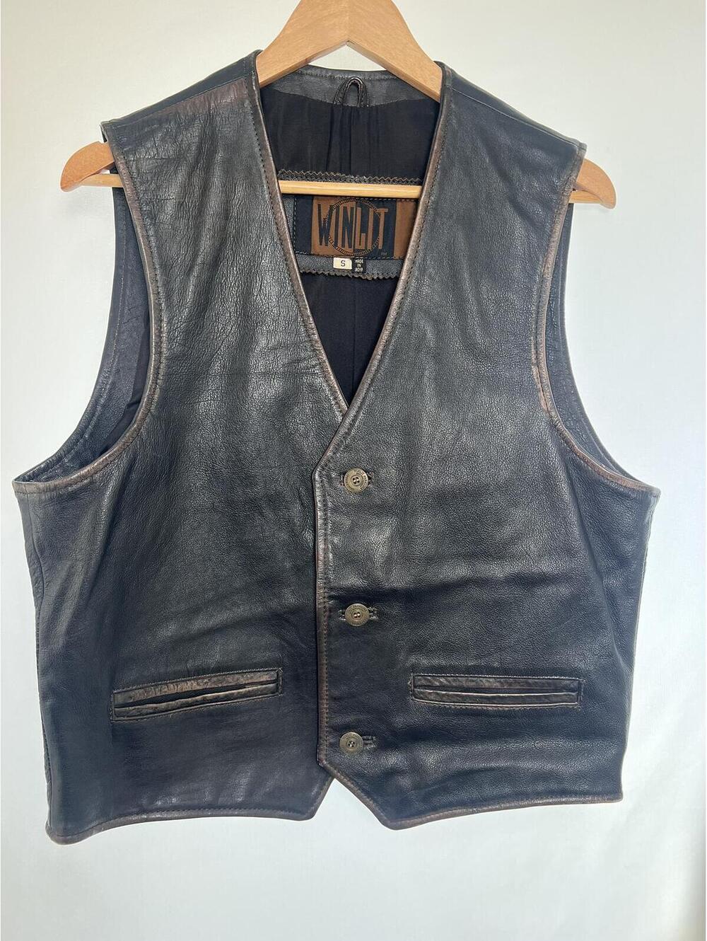 Winlit Vintage Leather Vest Biker Style Men's Small